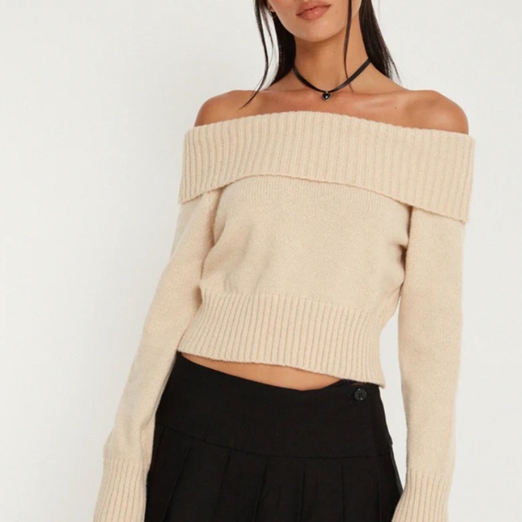 Motel Rocks Tops - NEW Koriya Bardot Off-the-Shoulder Top In Birch Cream - Size Small